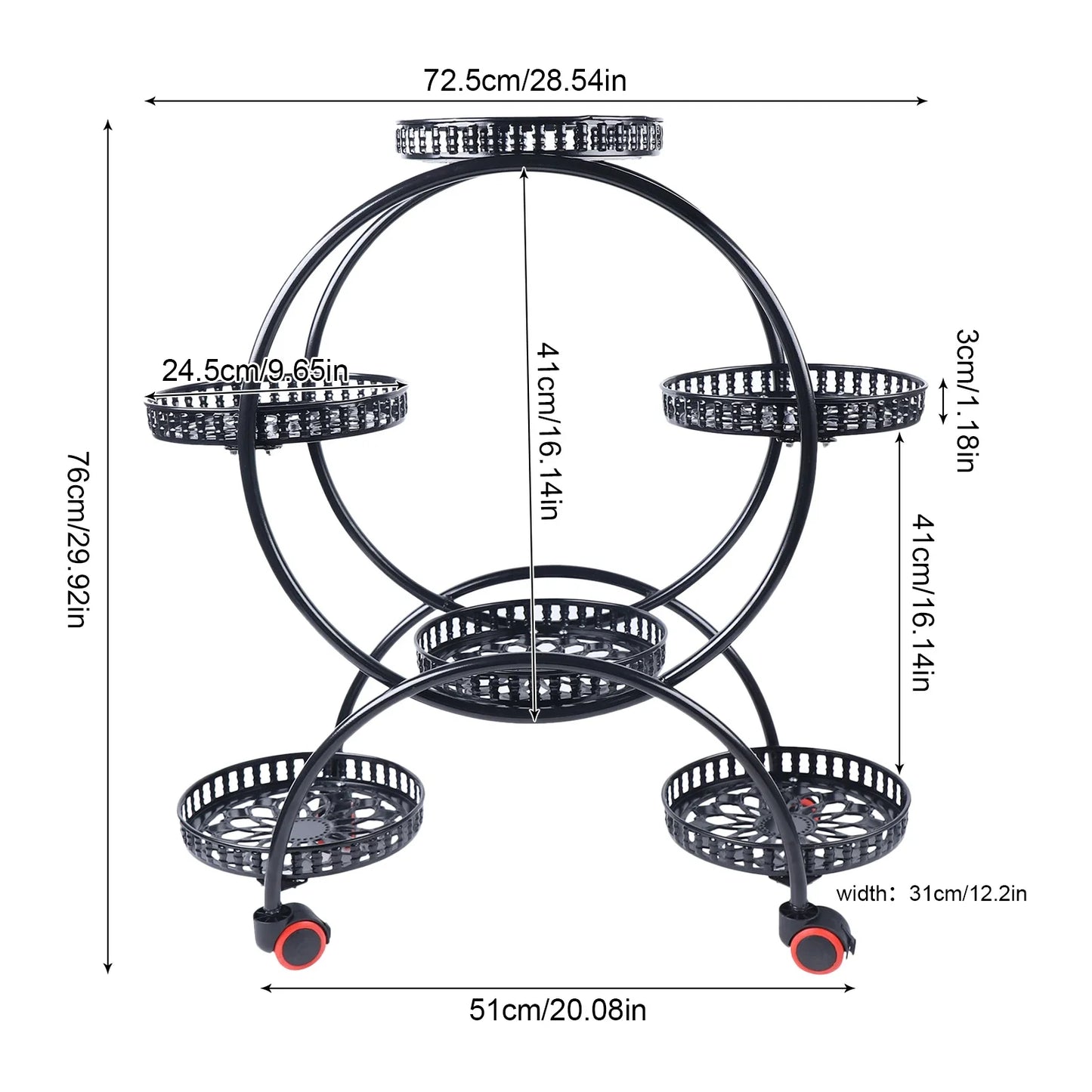 Metal Plant Stand With Wheels For 6 Pots Patio Outdoor
