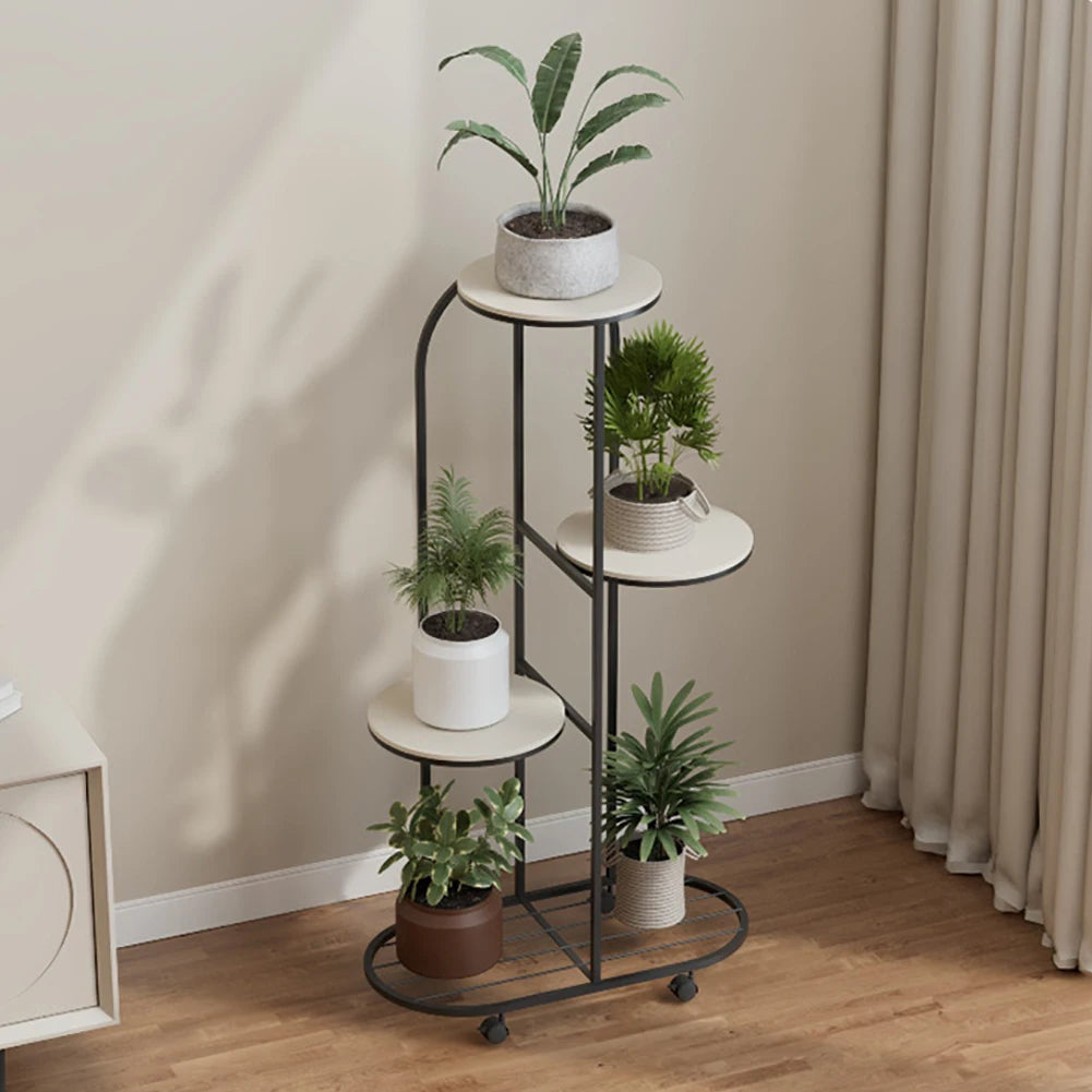 TWISTER.CK Wrought Iron Five Tier Corner Plant Stand With Wheels