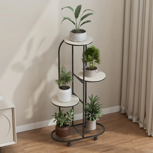 TWISTER.CK Wrought Iron Five Tier Corner Plant Stand With Wheels