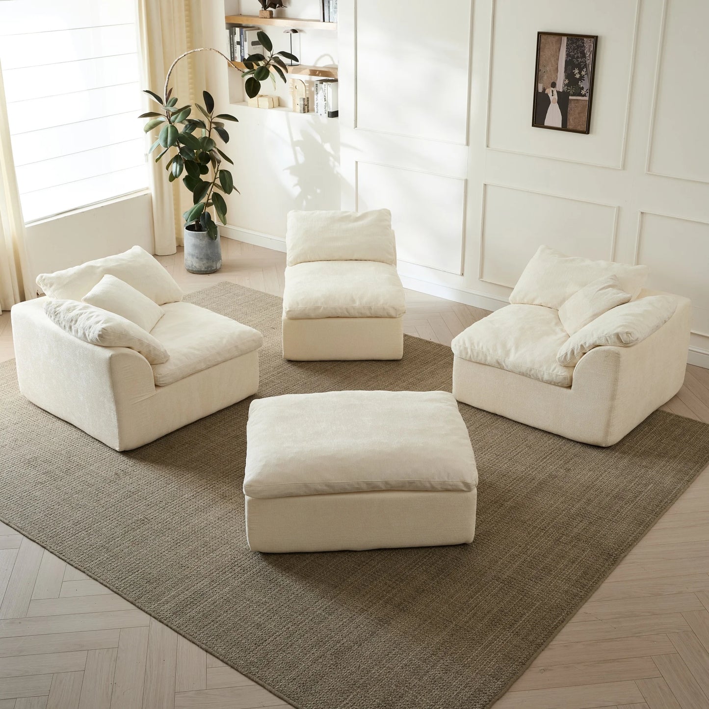 Yeflixvrau Modern Cloud L Shaped 3 Seater Chenille Sofa