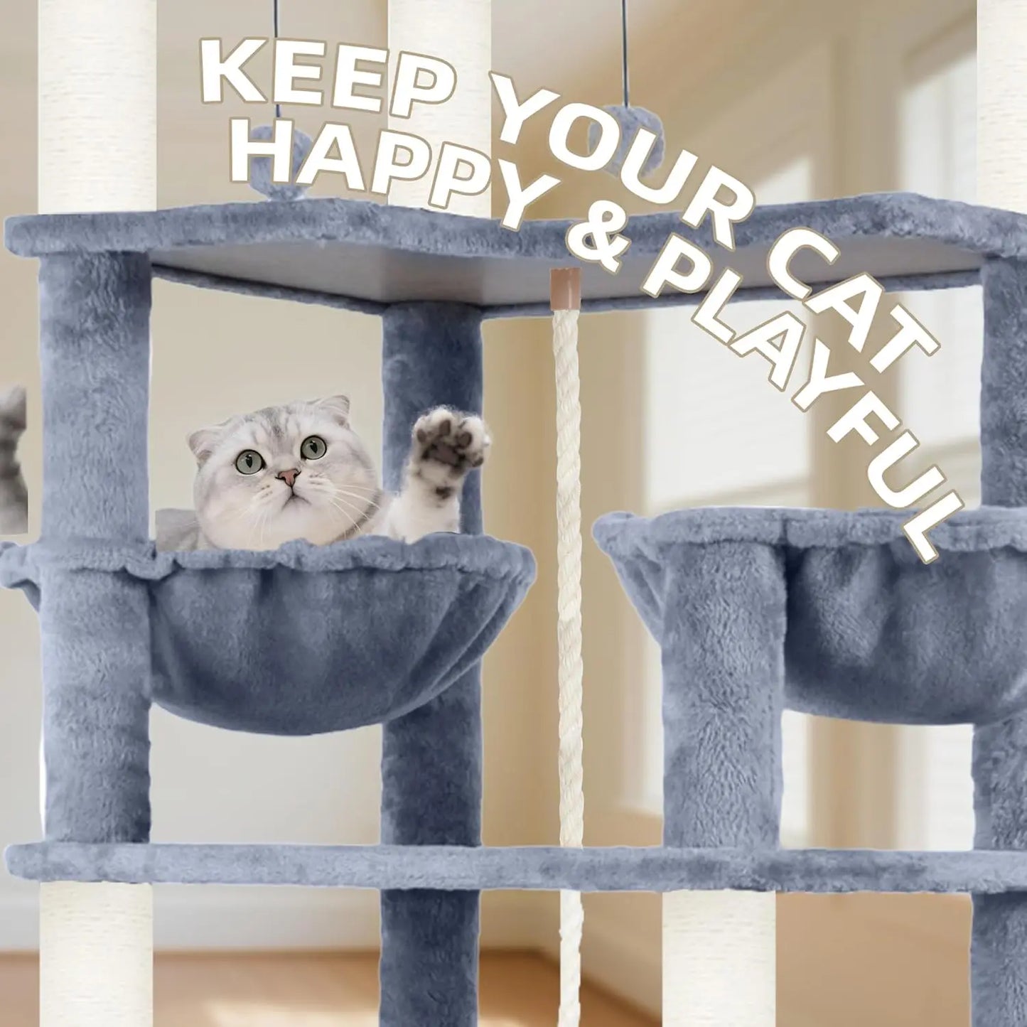 Three-Tier Cat Tree Tower With Hammock And Condos Indoor
