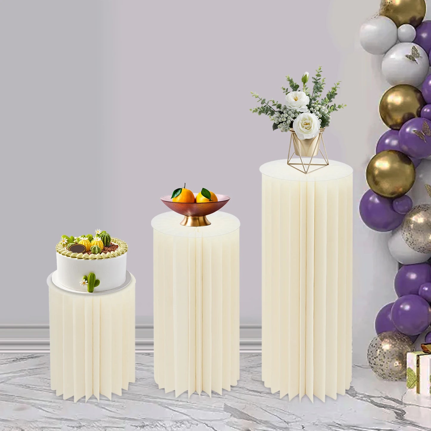 Wedding Flower Stand Cylinder Foldable Cardboard Centerpiece Display Stand