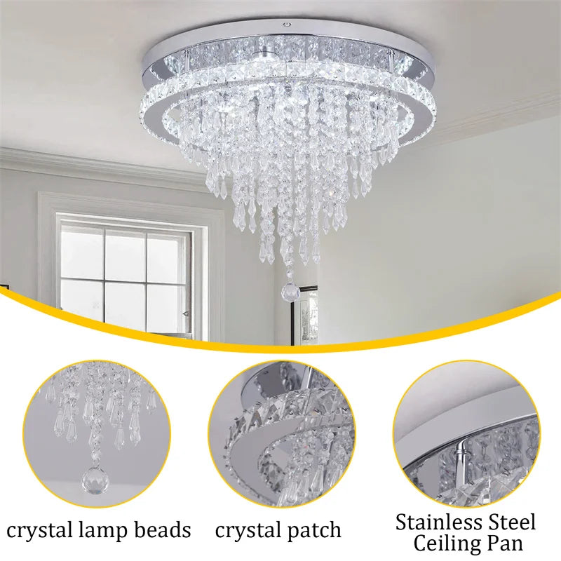 VETRULUS Crystal LED Chandelier Pendant Light With Remote Control