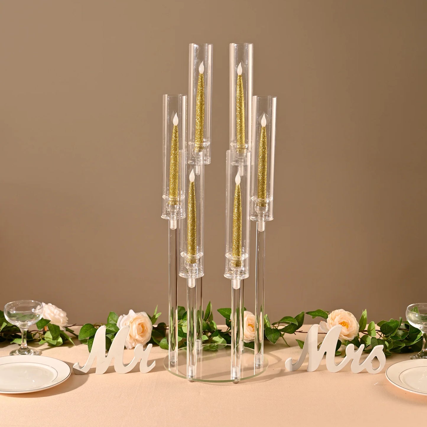 VINCIGANT 6 Arm Acrylic Candelabra Taper Candle Holder For Wedding