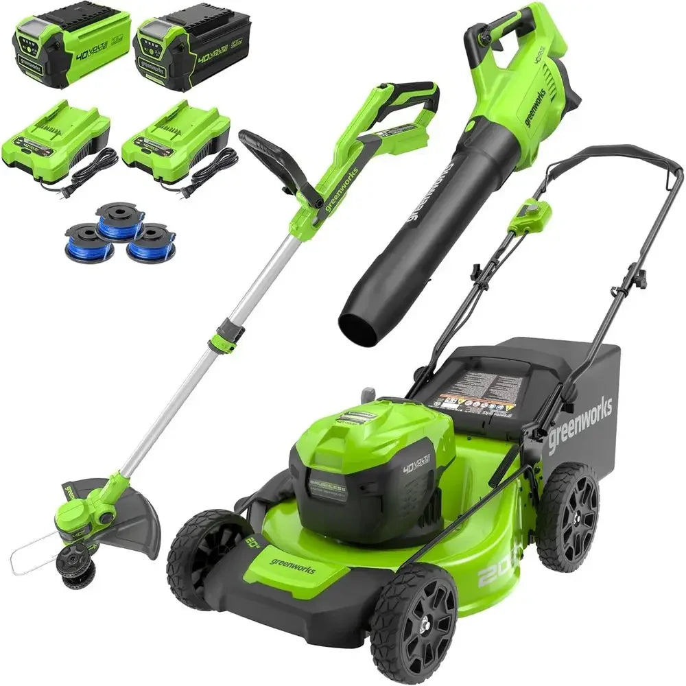 40V Cordless Lawn Mower Leaf Blower String Trimmer Combo Kit