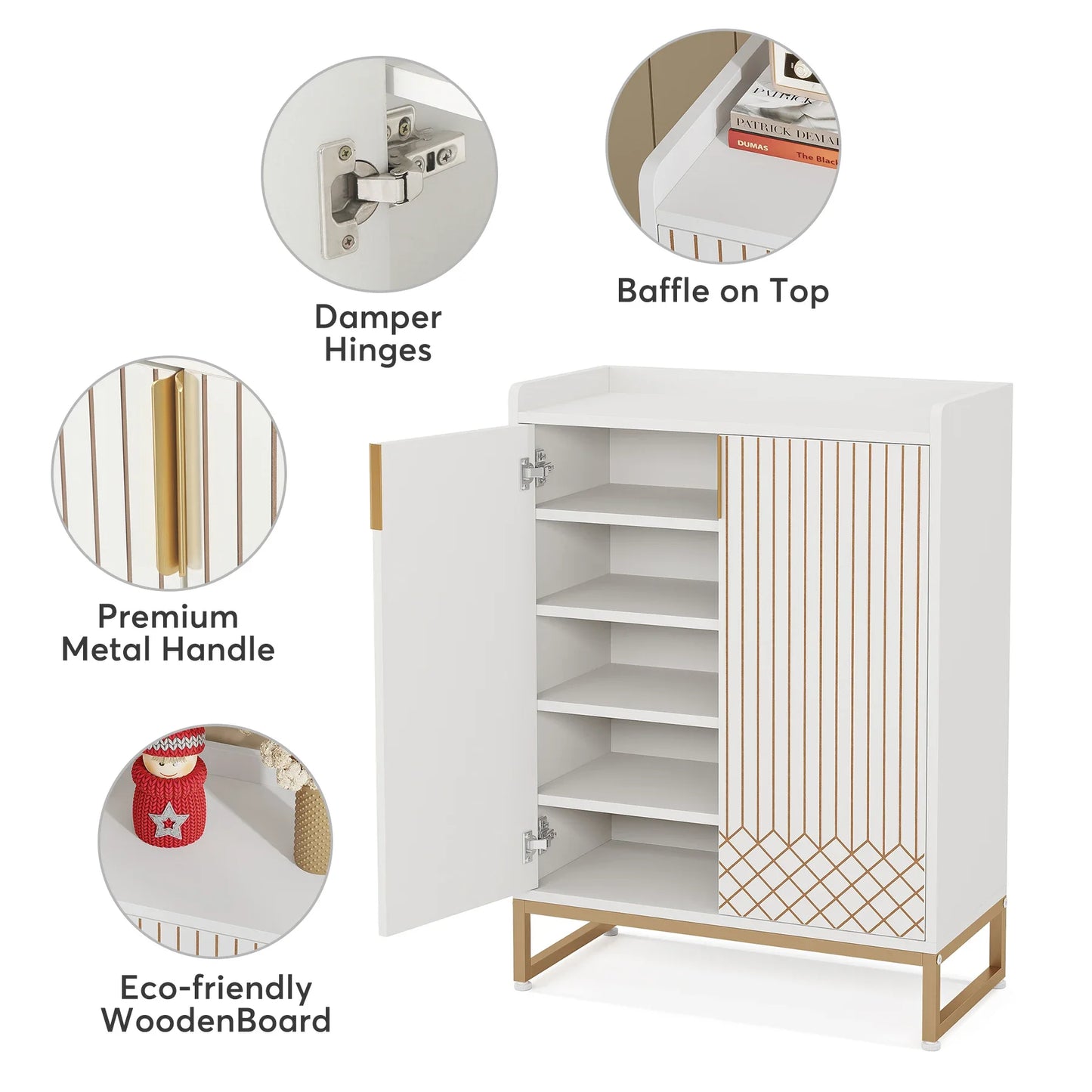 Tribesigns 5 Tier Shoe Cabinet With Doors Wood Storage Organizer