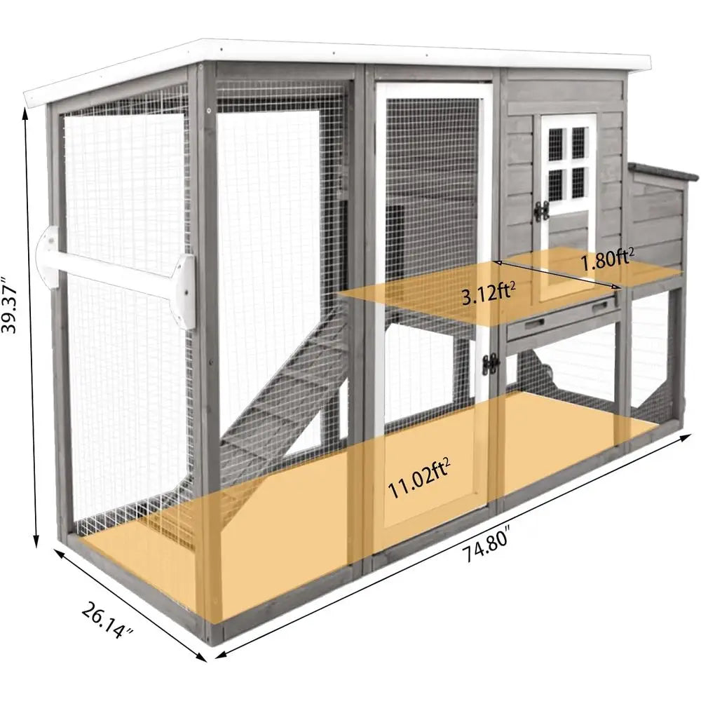 Solid Wood Chicken Coop With Large Run And Nest Box