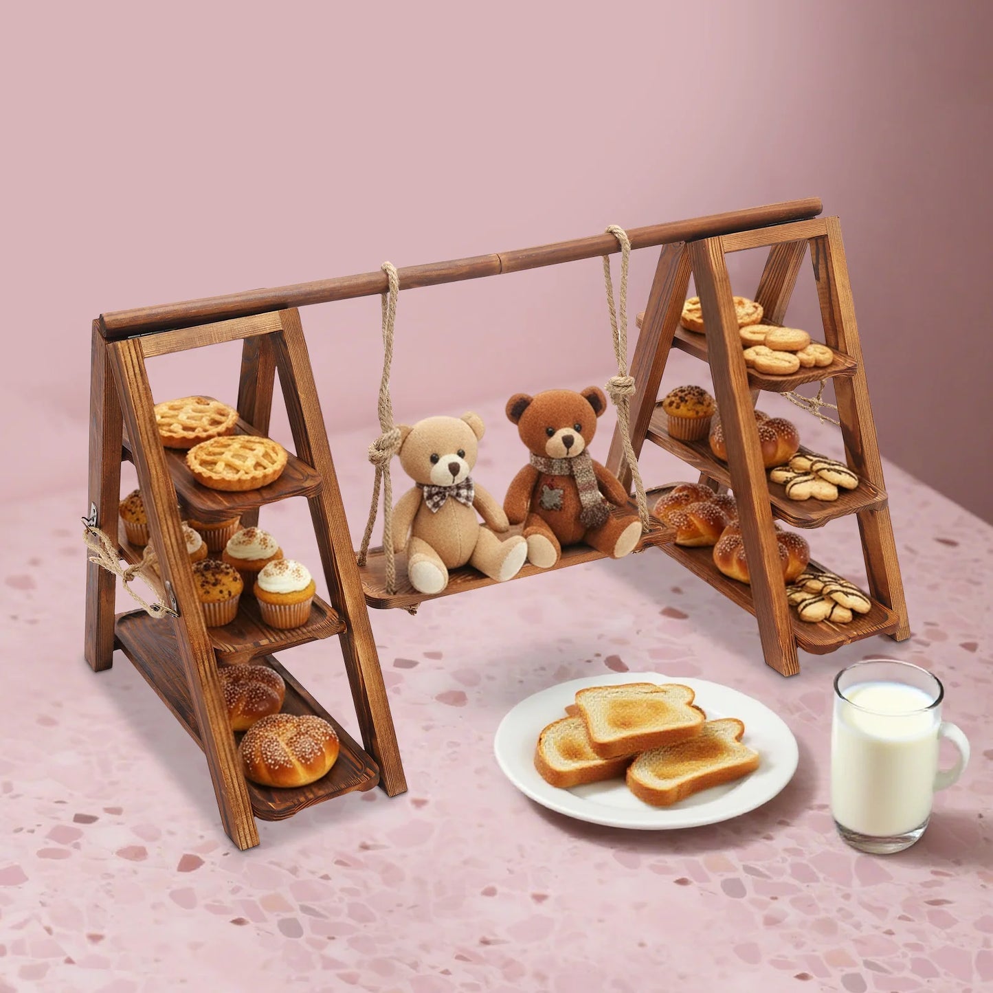 Bymaocar 3 Tier Wooden Cake Stand Wedding Dessert Serving Tray