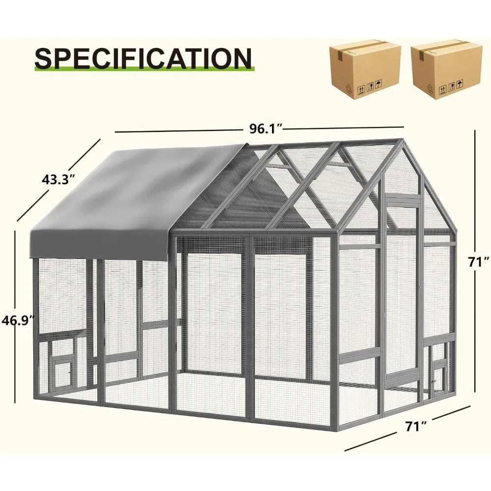 MKDK Chicken Coop Walk In Outdoor Poultry Run With Cover