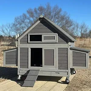 DAFIFY Mobile Chicken Coop On Wheels With 6 Nesting Boxes