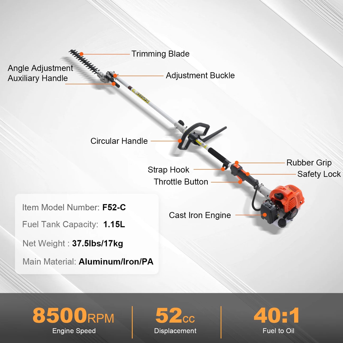 SucceBuy Six in One Gas Hedge Trimmer String Trimmer Edger Pole Saw