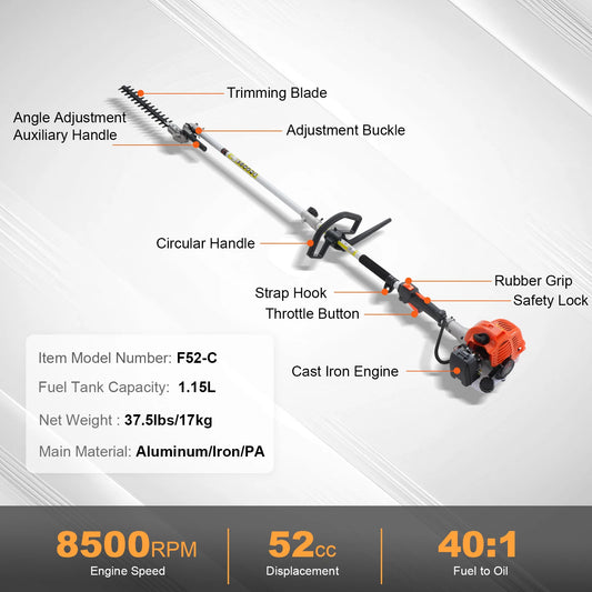 SucceBuy Six in One Gas Hedge Trimmer String Trimmer Edger Pole Saw