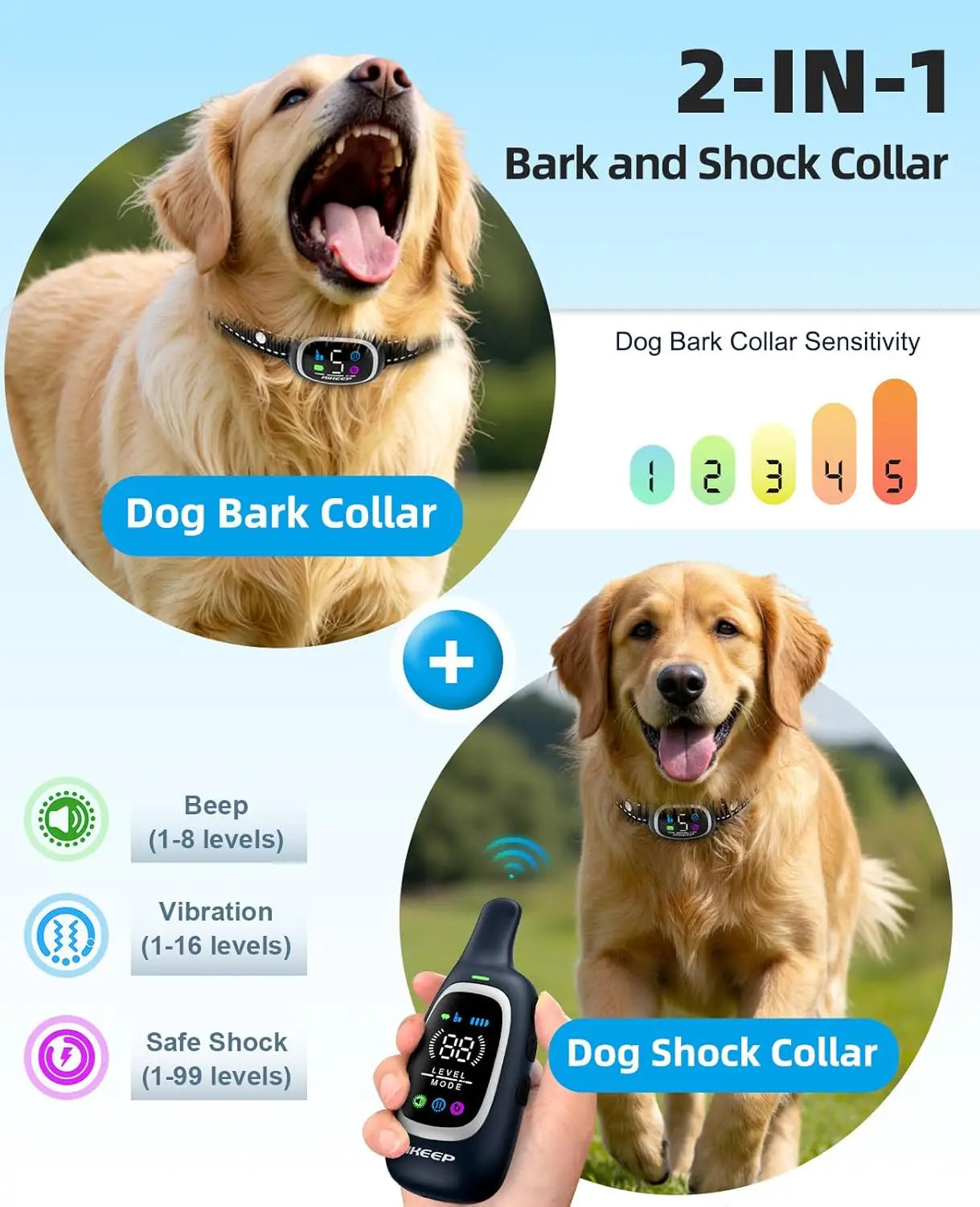 XMSJ 2 In 1 Dog Shock Bark Collar With RemoteTraining