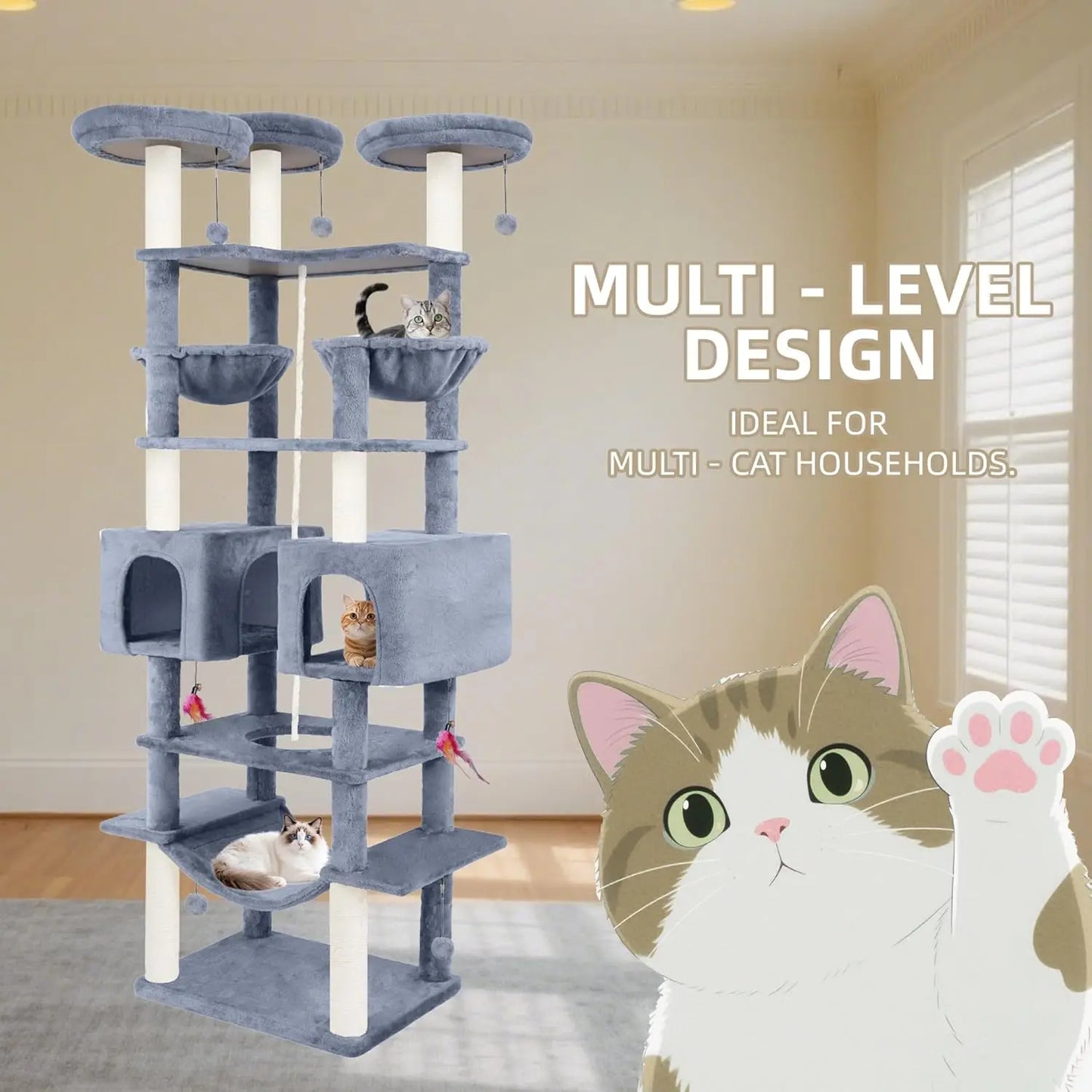 Three-Tier Cat Tree Tower With Hammock And Condos Indoor