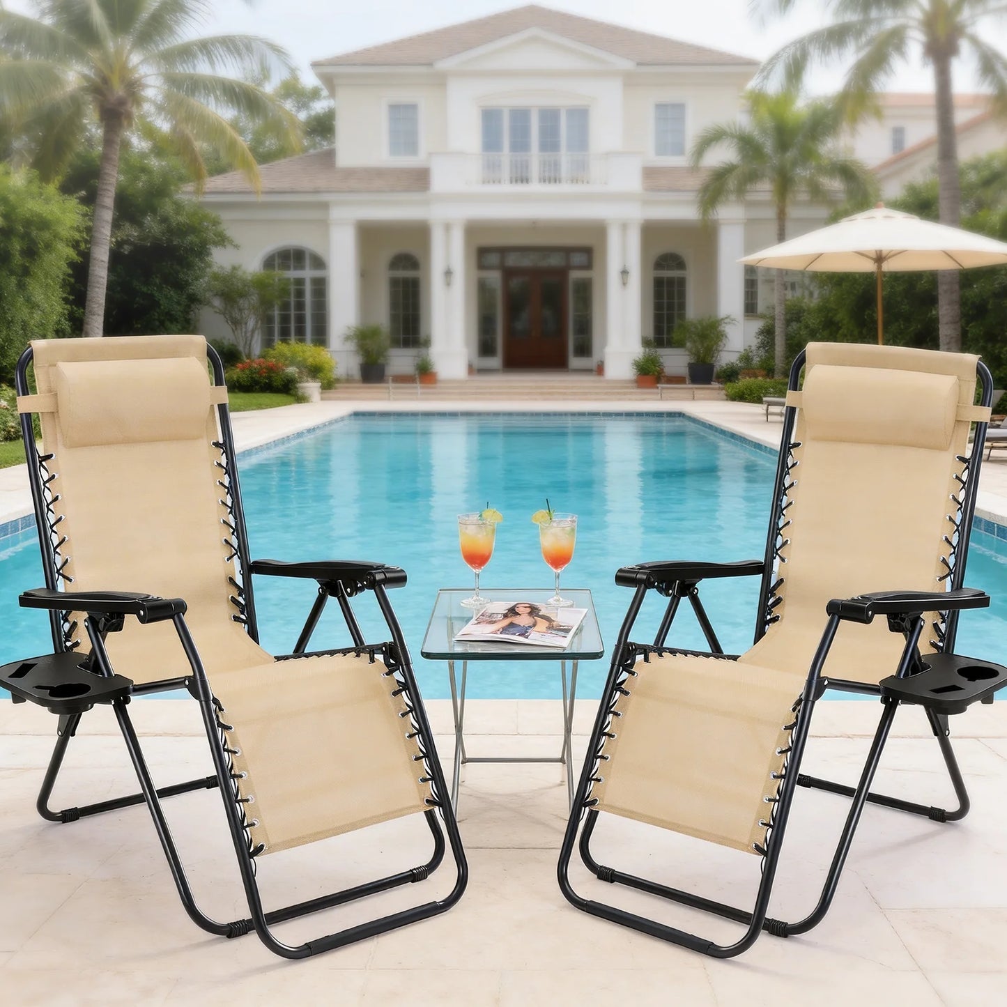 JHK Portable Zero Gravity Recliner Chairs Outdoor Folding Lounge Set
