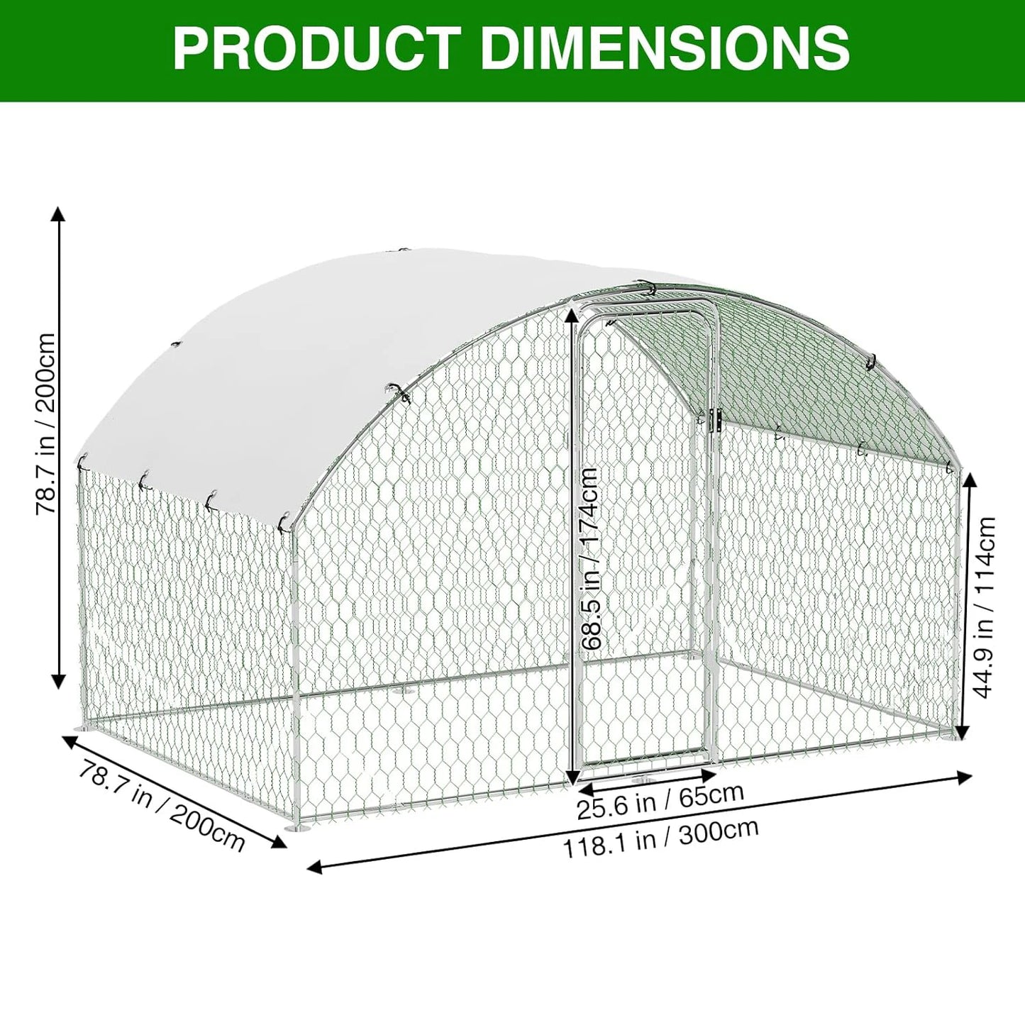 HiMISSFarm Metal Chicken Coop Walk In Poultry Cage Outdoor