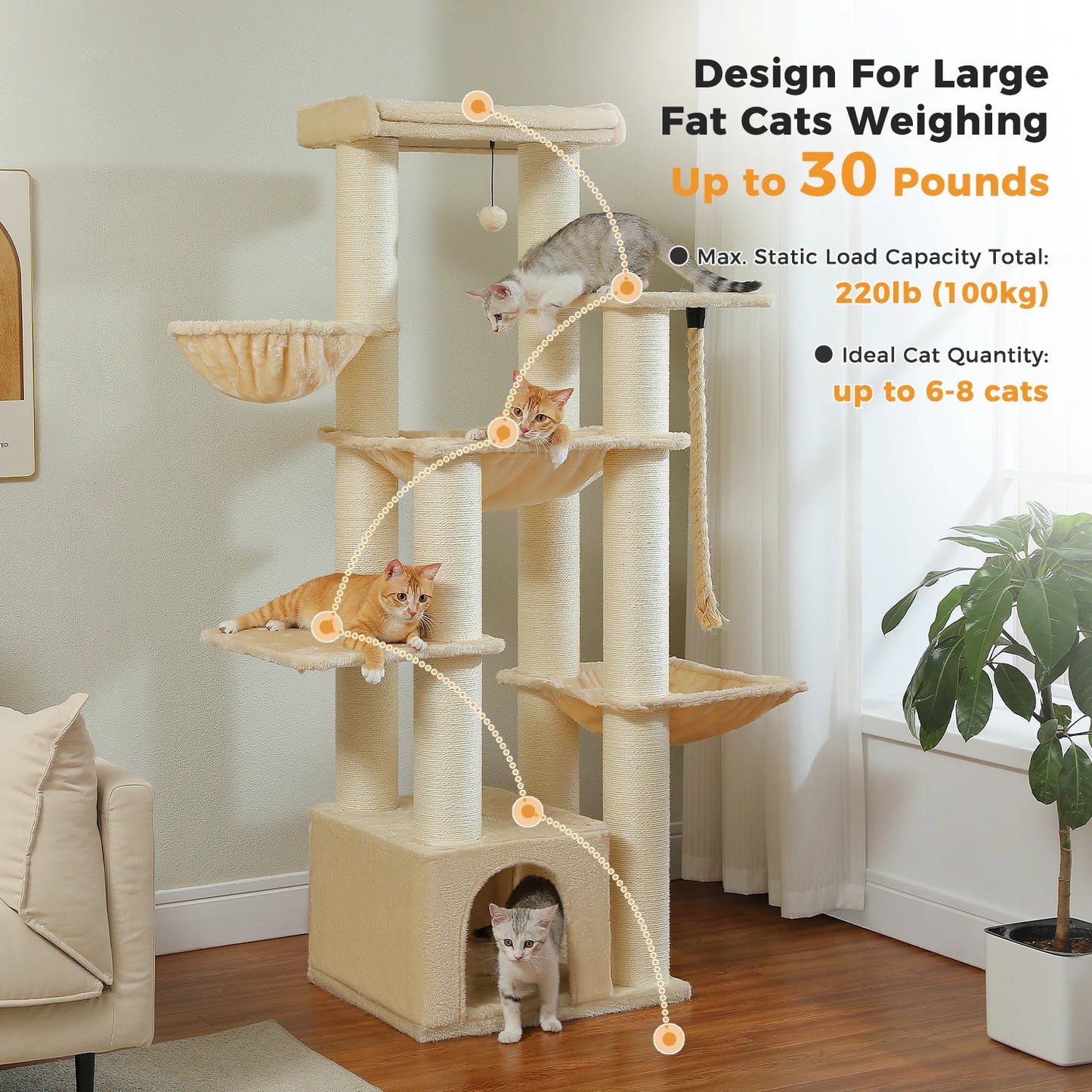 PAWZ Road Cat Tree Tower With Hammock And Multiple Levels