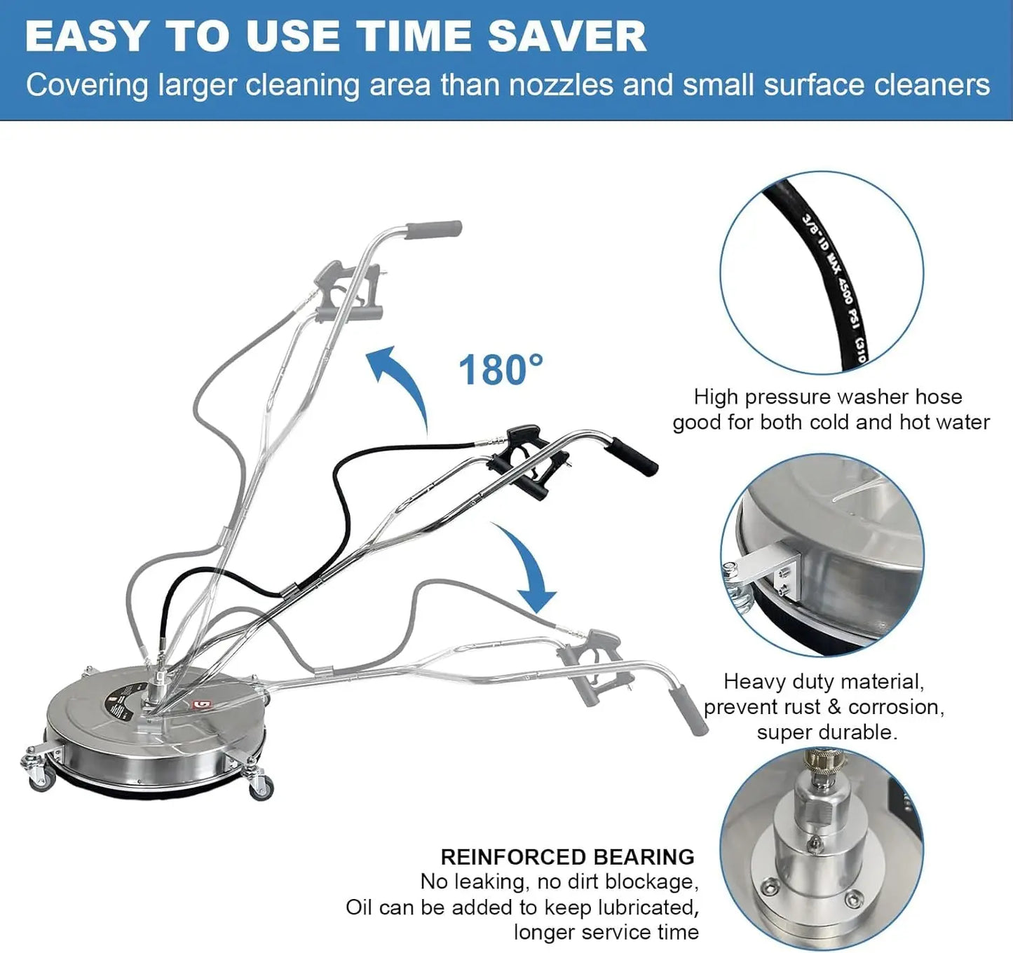 HiMISS 4600 PSI Surface Cleaner For Pressure Washer With Wheels