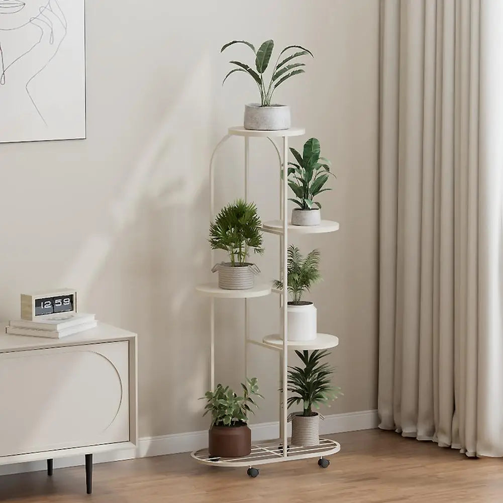 TWISTER.CK Wrought Iron Five Tier Corner Plant Stand With Wheels