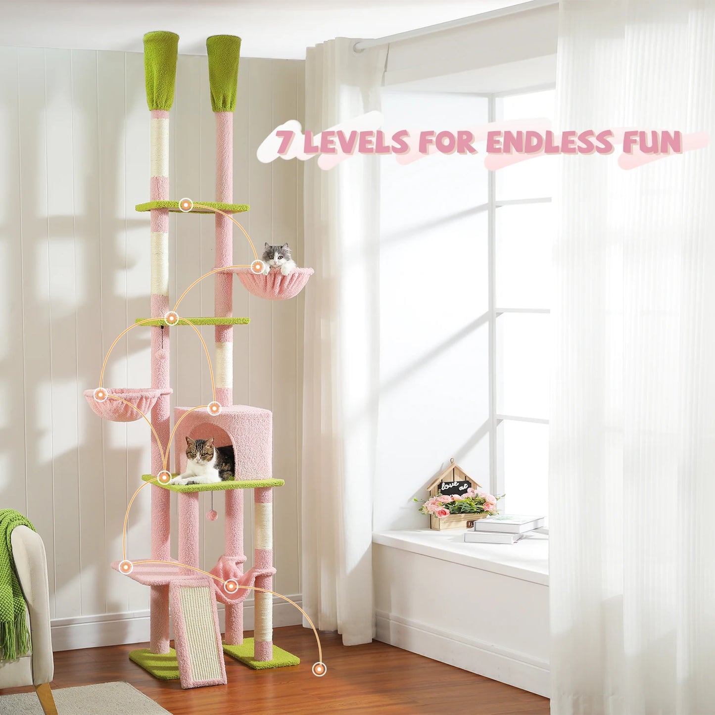 PAWZ Road Cactus Cat Tree Floor To Ceiling Tower Condos