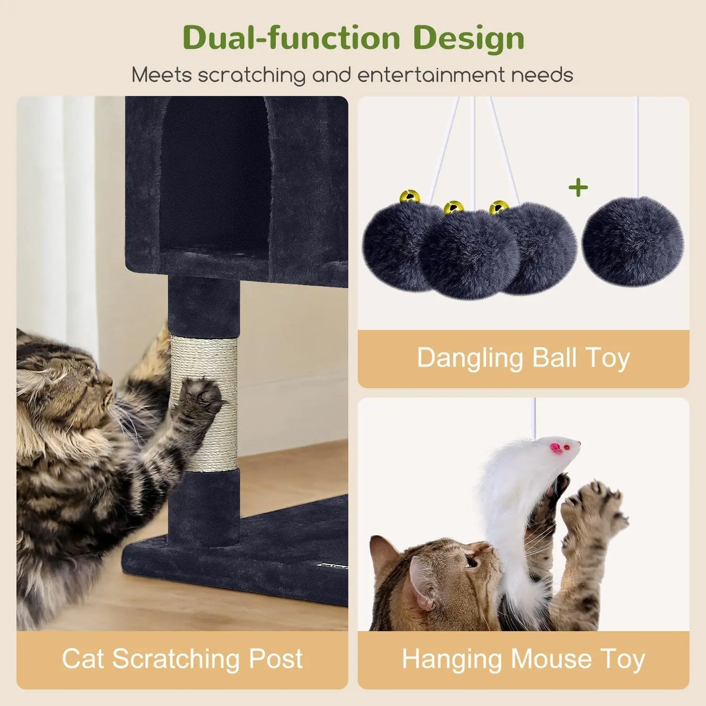 Double Tier Cat Tree Tower for Multiple Adult Cats