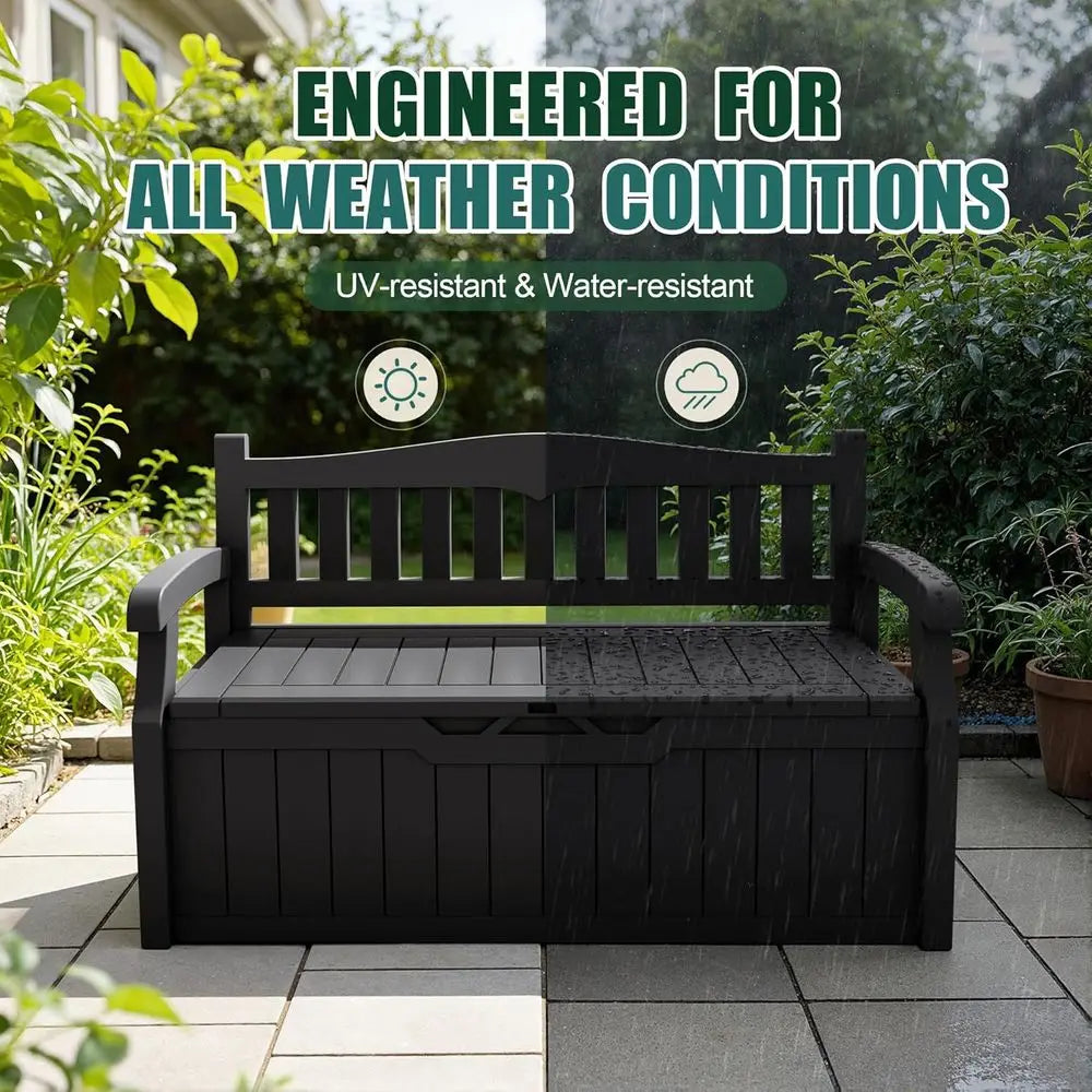 LISM Outdoor Storage Bench Deck Box Lockable Patio Furniture