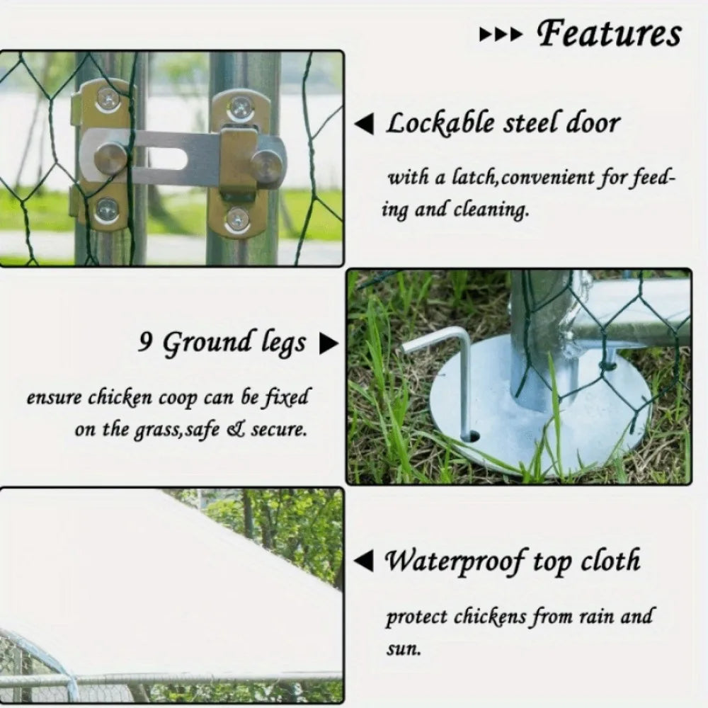 Iron Walk-In Chicken Tractor With Run For Pets Outdoor Enclosure