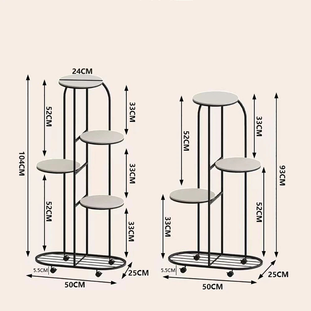 TWISTER.CK Wrought Iron Five Tier Corner Plant Stand With Wheels