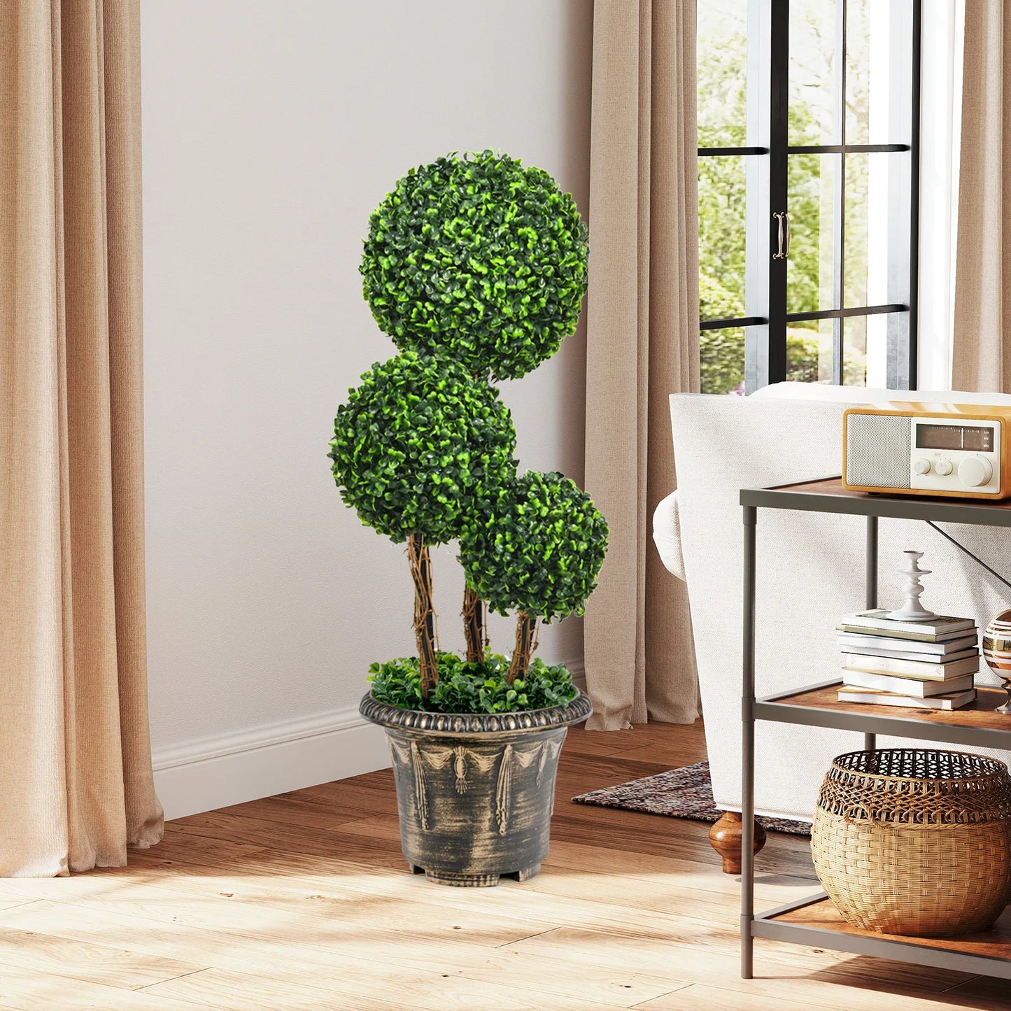 LIFEZEAL Artificial Topiary Triple Ball Tree Indoor Outdoor UV Resistant