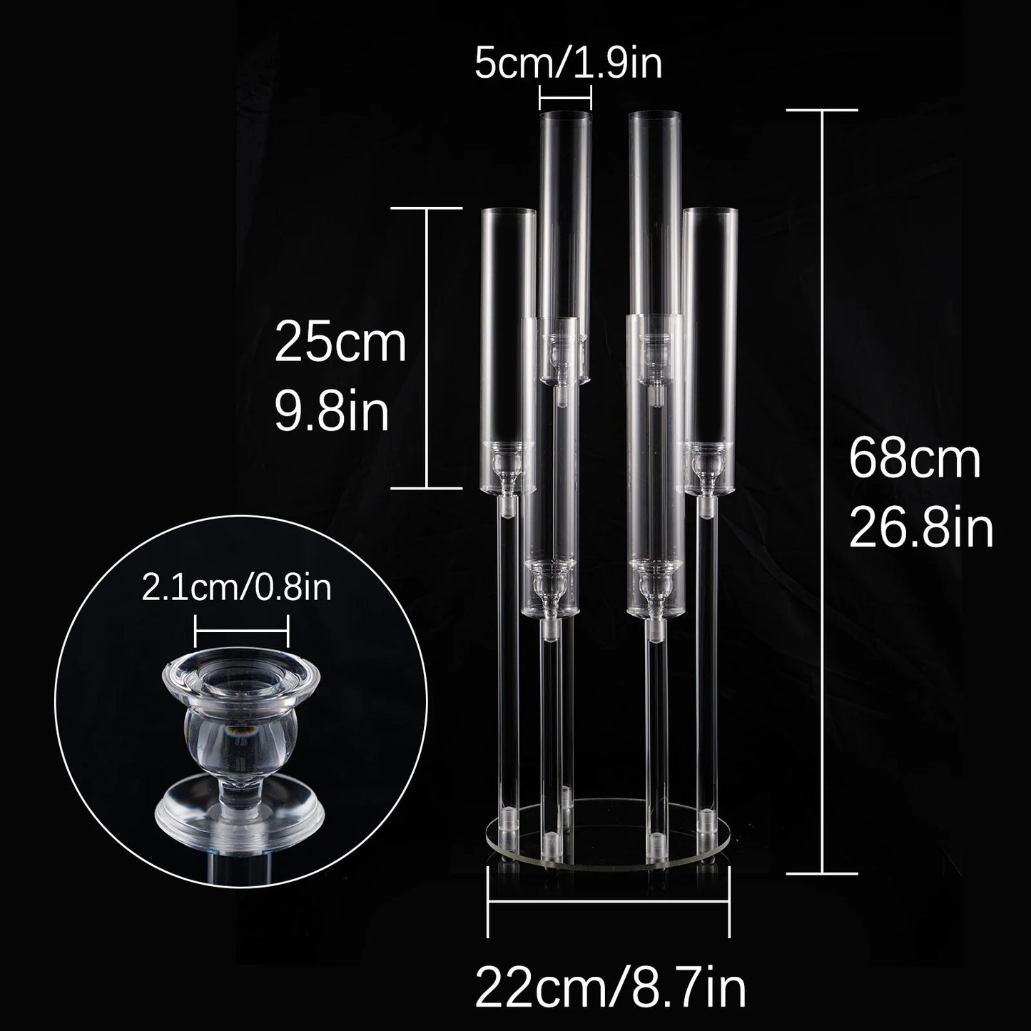 VINCIGANT 6 Arm Acrylic Candelabra Taper Candle Holder For Wedding