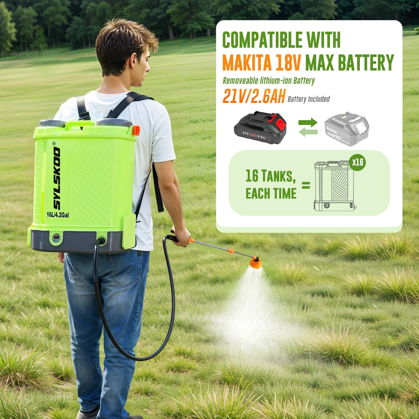 4.2 Gallon Electric Garden Sprayer For Weed Control 100 PSI