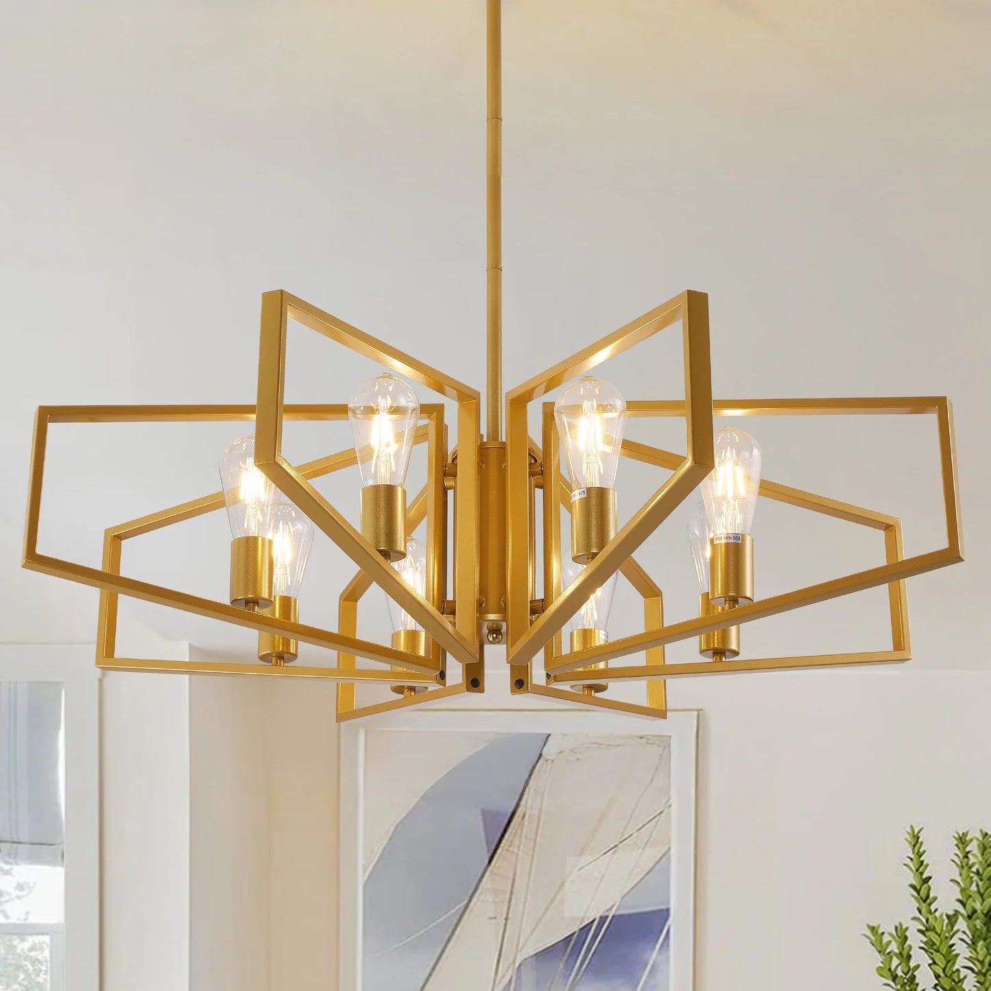 Modern 8 Light Geometric Chandelier Pendant With Adjustable Height