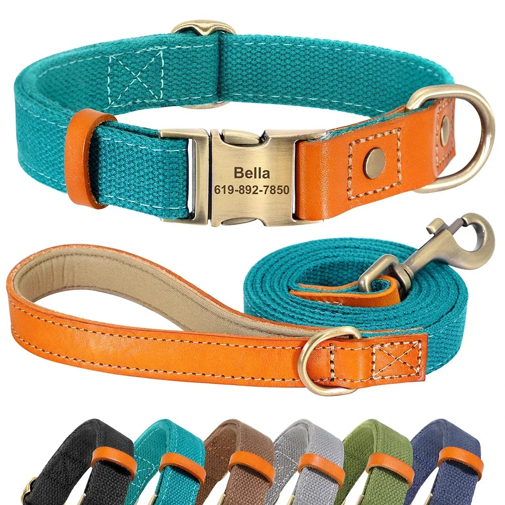 Pet Artist Personalized Nylon Dog Collar Leash Set Engraving