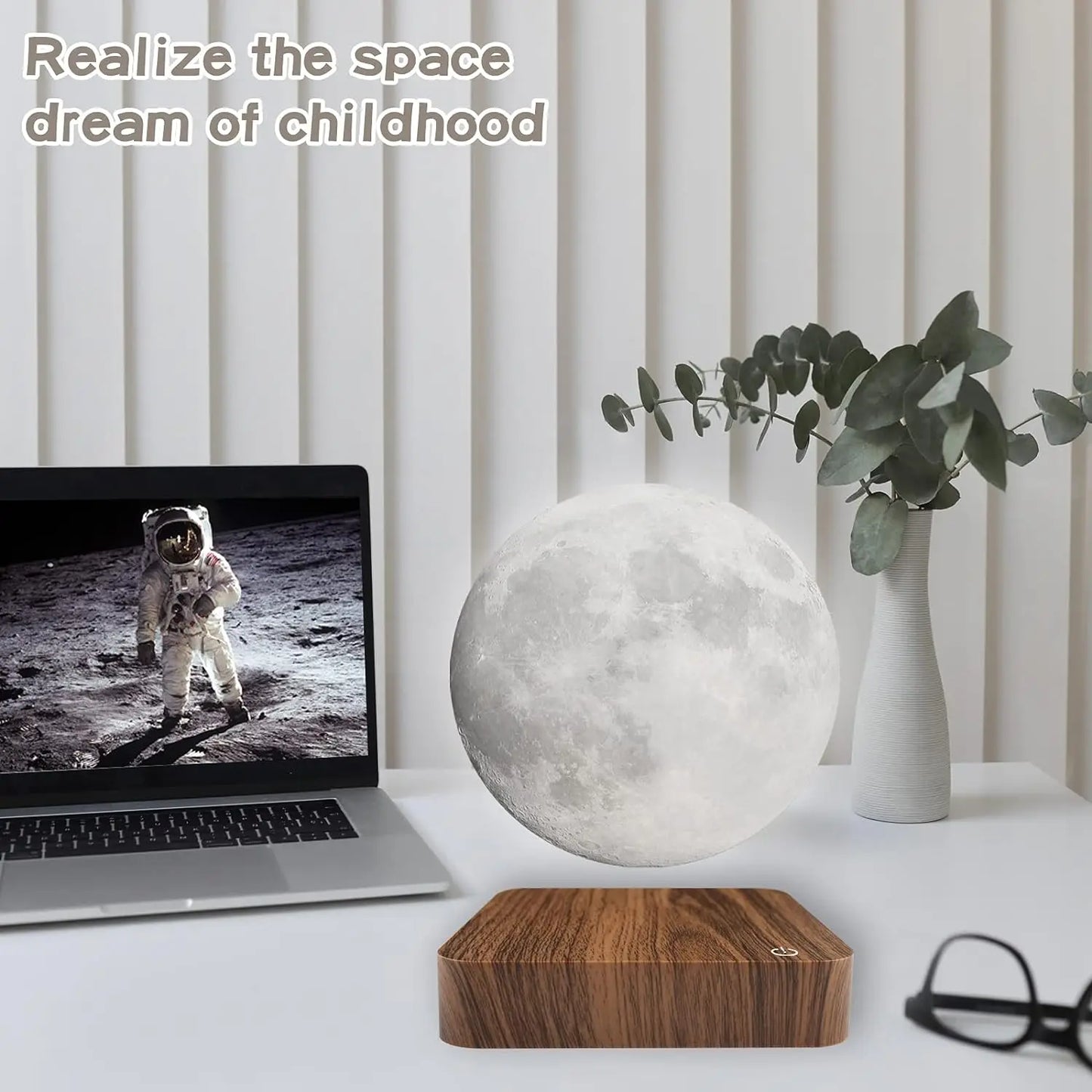 Mexllex Magnetic Floating Moon Lamp With Wooden Base And 3 Color Temp LEDs