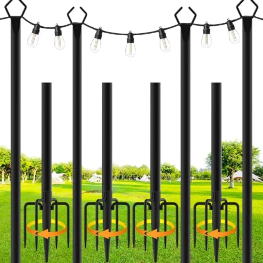 Metal Outdoor String Light Poles With Fork Stand For Patio
