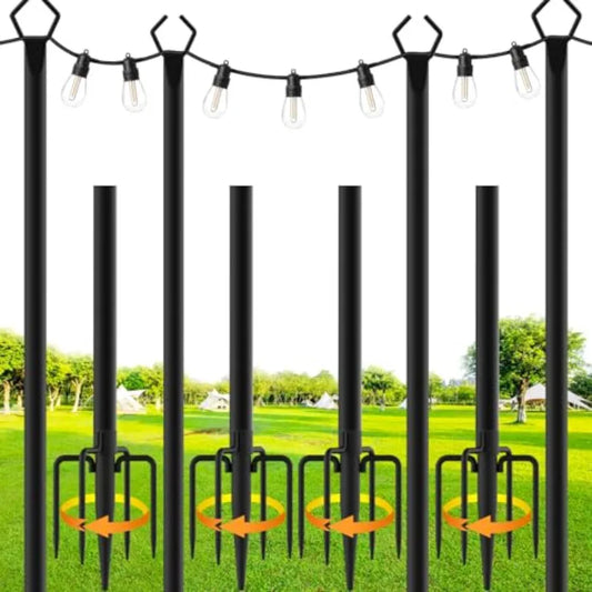 Metal Outdoor String Light Poles With Fork Stand For Patio