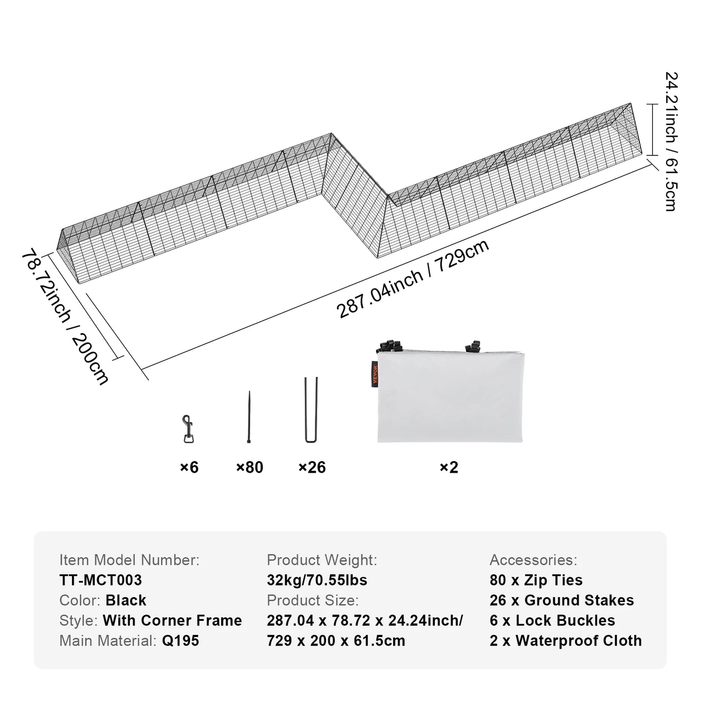 SucceBuy Chicken Tunnels 157.5 x 39.4 x 24.2 in(LxWxH) Chicken Tunnels Yard Portable Chicken Tunnels for Outside Corner Frames