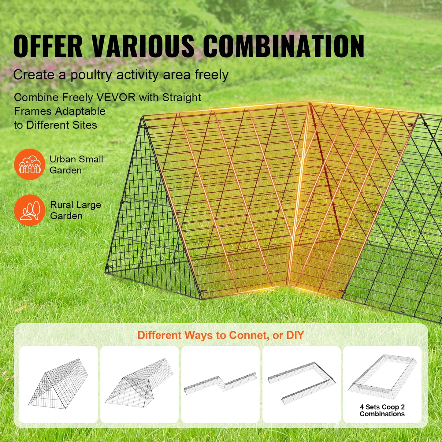 SucceBuy Chicken Tunnels 157.5 x 39.4 x 24.2 in(LxWxH) Chicken Tunnels Yard Portable Chicken Tunnels for Outside Corner Frames