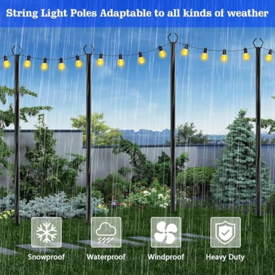 Metal Outdoor String Light Poles With Fork Stand For Patio