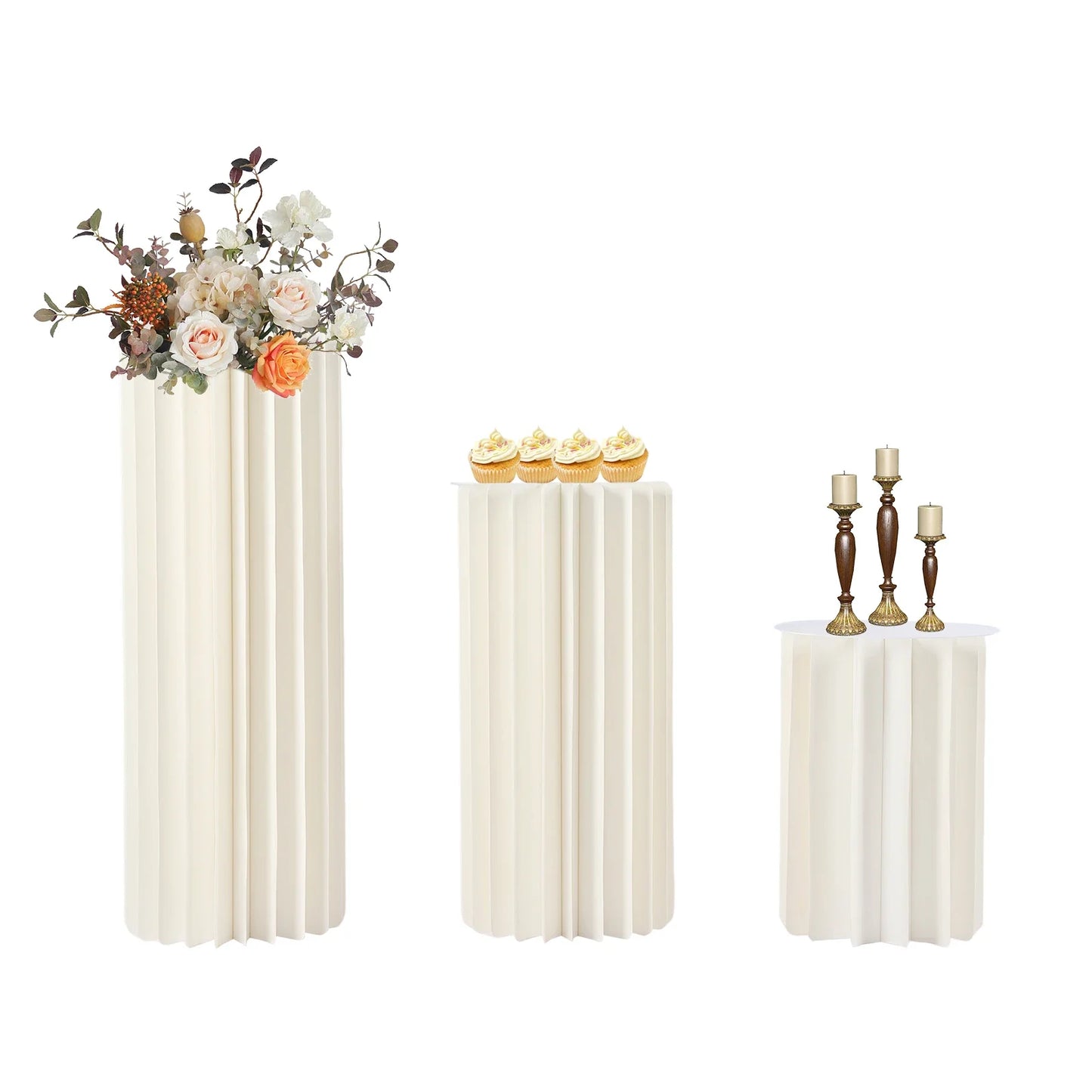 Three Piece Wedding Flower Stand Set Foldable Cardboard Dessert Centerpieces