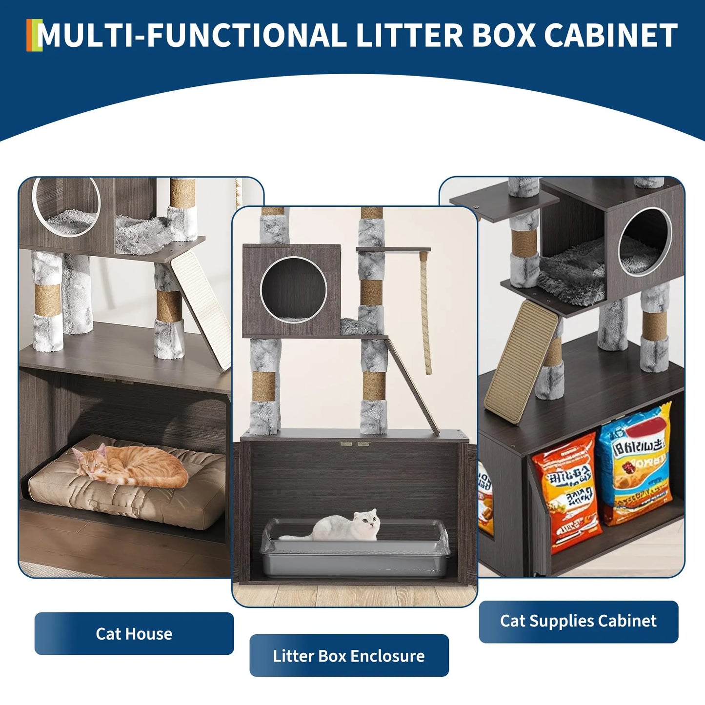 HiMISS Multi-Level Cat Tree With Enclosed Litter Box Capsule Nest