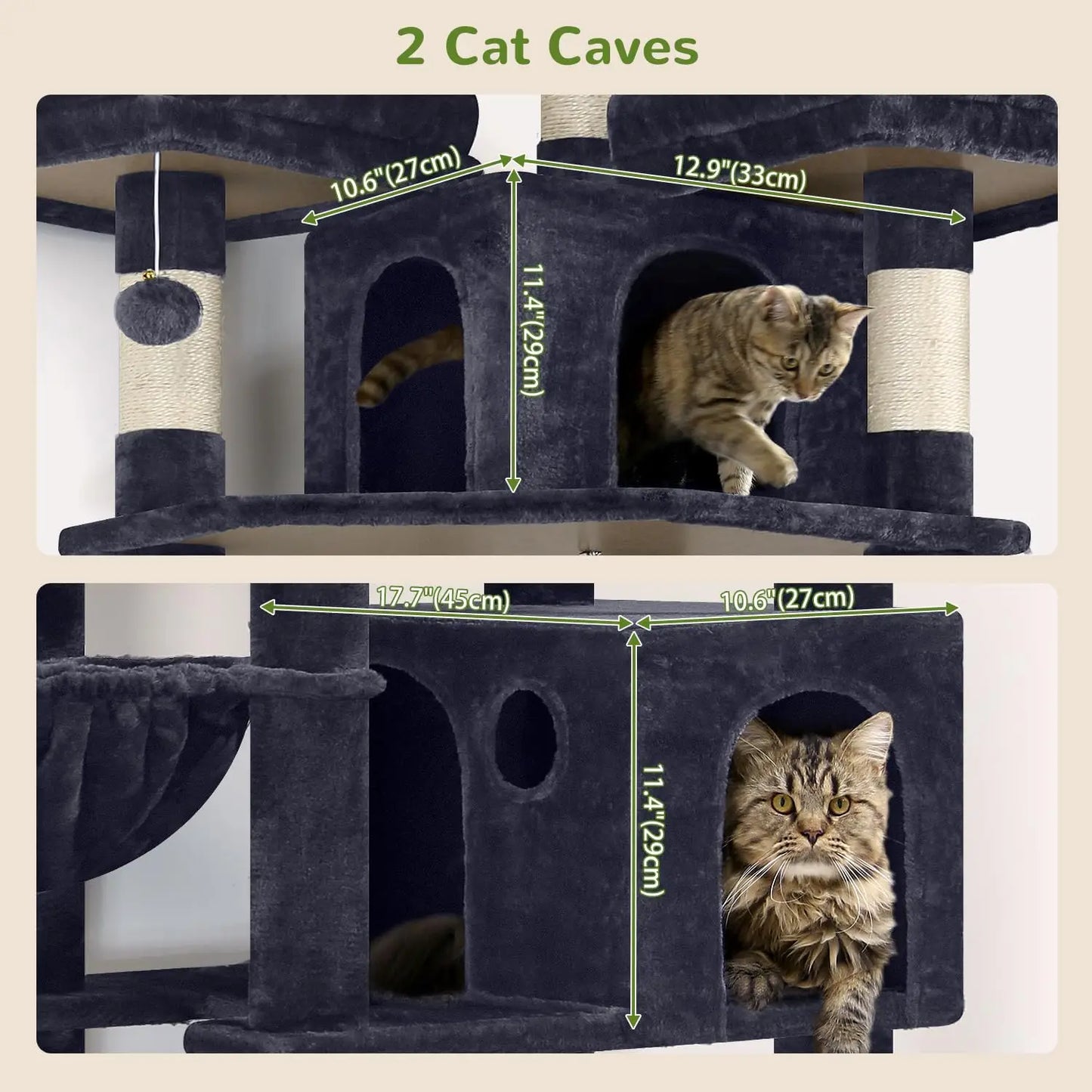 Double Tier Cat Tree Tower for Multiple Adult Cats