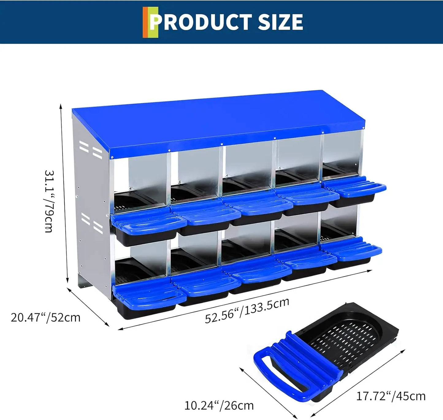 HiMISS 10 Compartment Chicken Nesting Box With Egg Collection