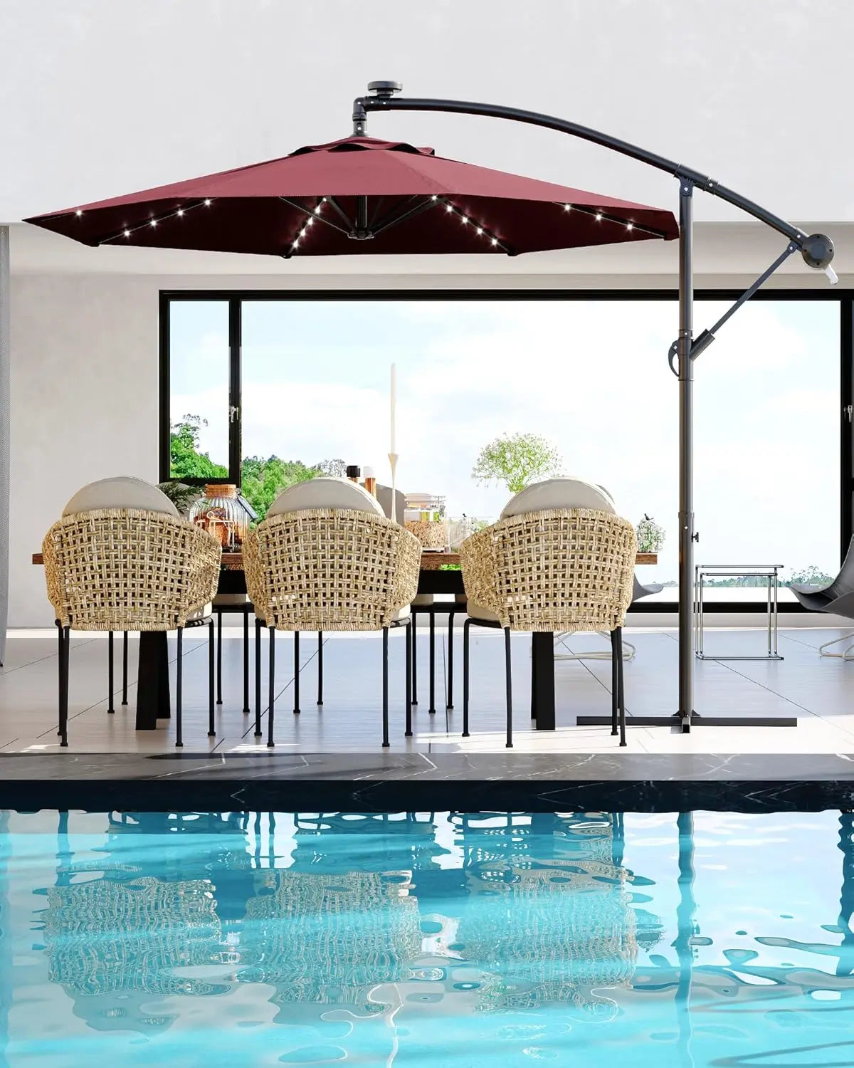 Cantilever Outdoor Umbrella With Solar LED Lights UV Protection