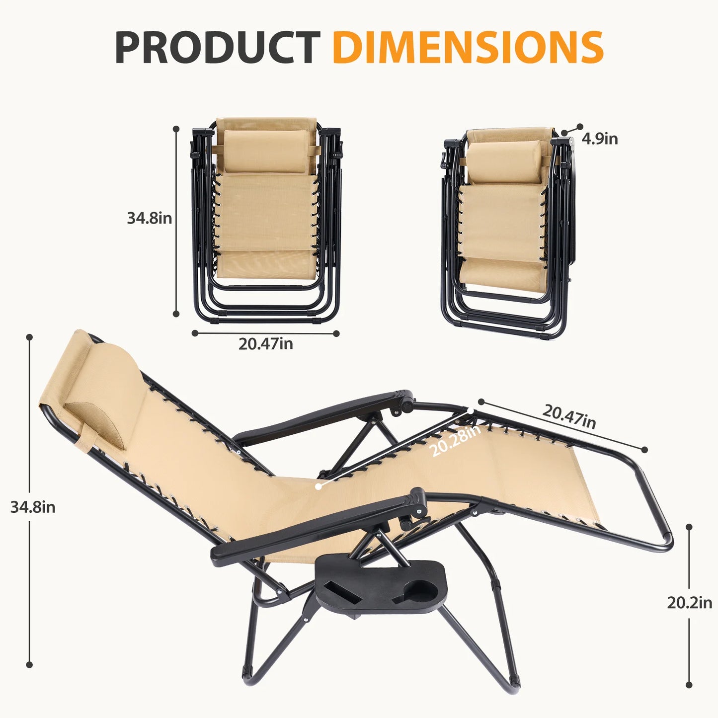 JHK Portable Zero Gravity Recliner Chairs Outdoor Folding Lounge Set