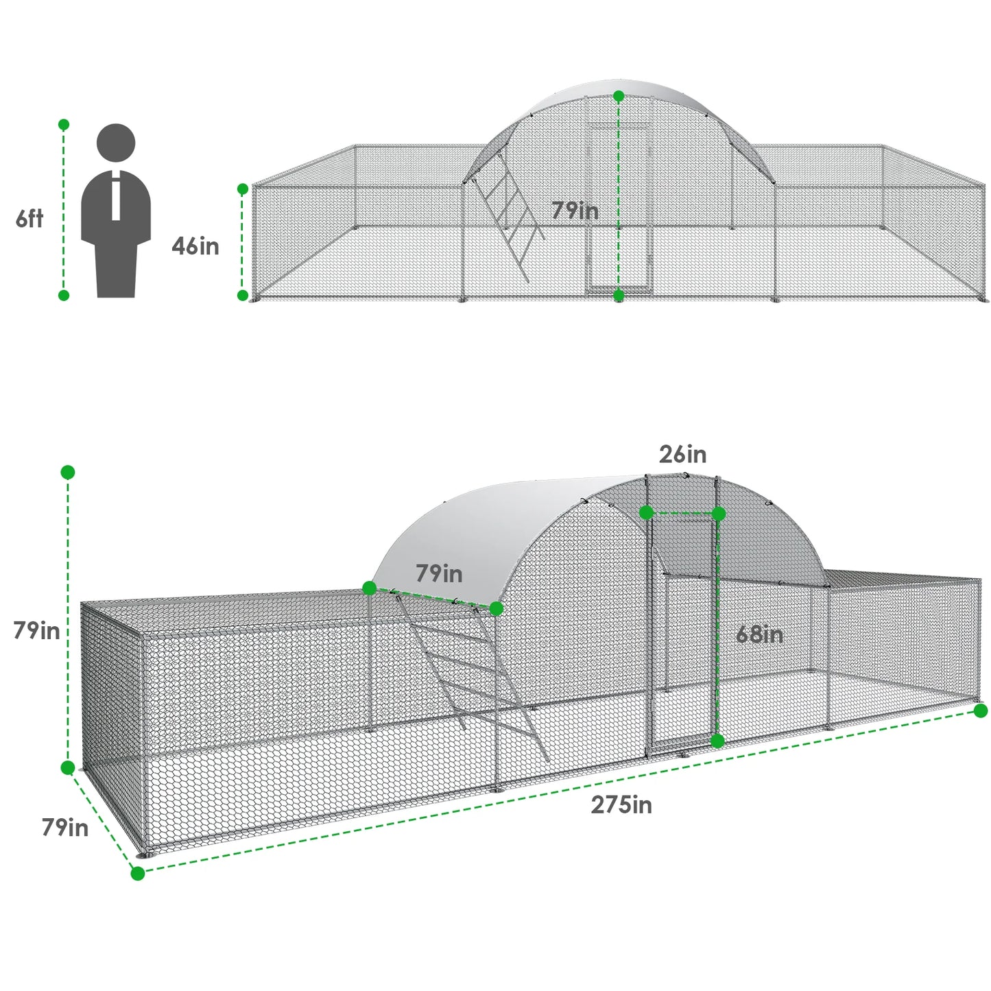 Galvanized Metal Chicken Coop With Dome Roof Walk In Pen