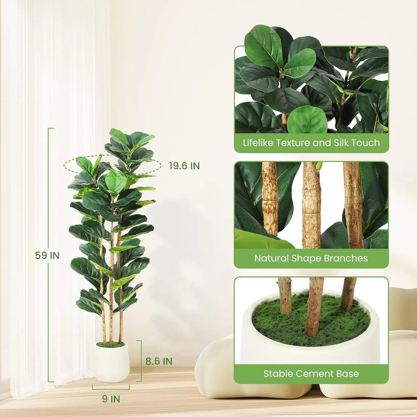 HiMISS Artificial Fiddle Leaf Fig Tree With Pot Home Decor