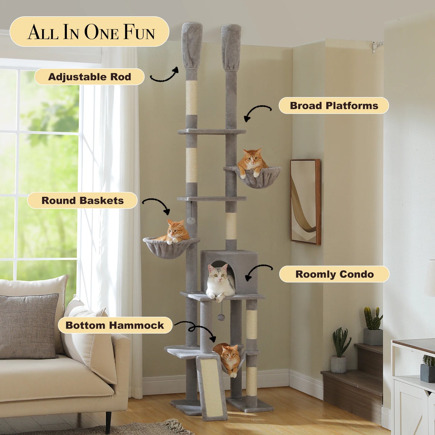 PAWZ Road Cactus Cat Tree Floor To Ceiling Tower Condos
