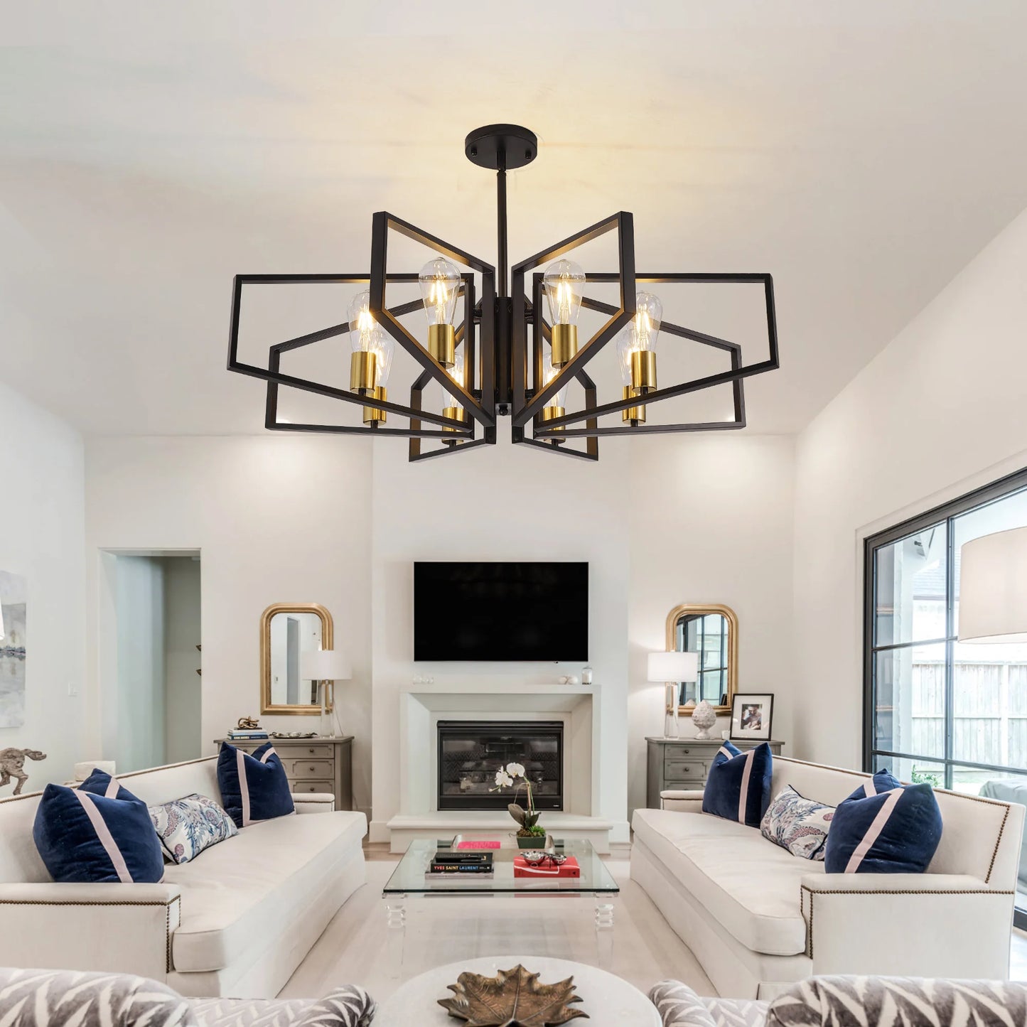 Modern 8 Light Geometric Chandelier Pendant With Adjustable Height