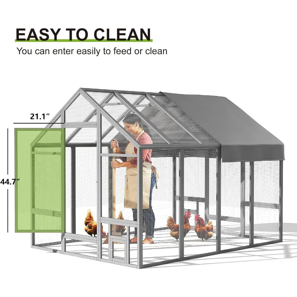 MKDK Chicken Coop Walk In Outdoor Poultry Run With Cover